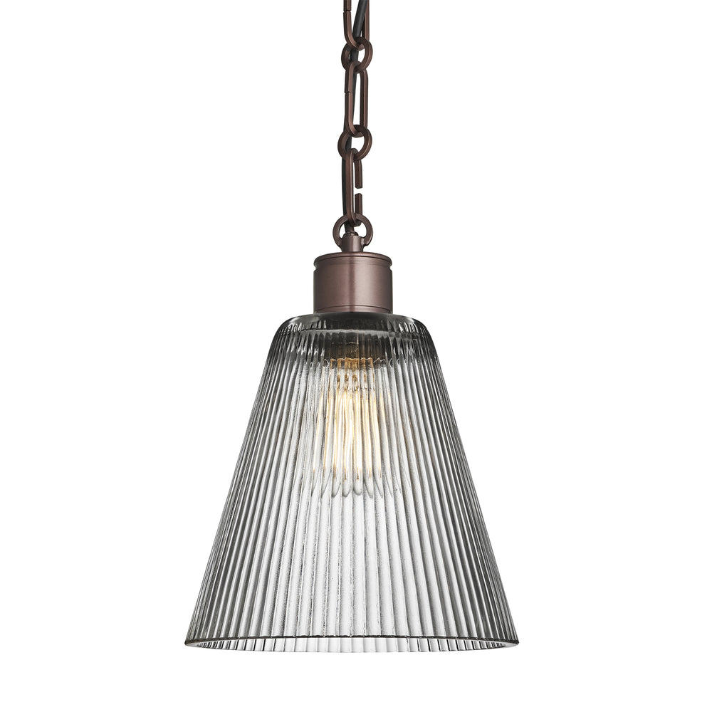 Albany Chain Clear Glass Funnel Pendant Light in 8 Inch with Bronze Holder