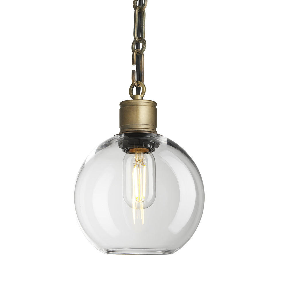 Albany Chain Clear Glass Globe Pendant Light in 7 Inch with Brass Holder