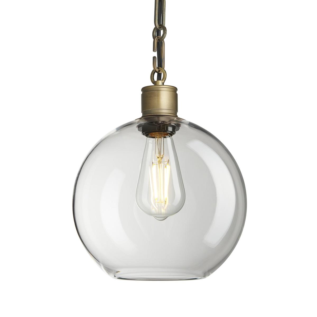 Albany Chain Clear Glass Globe Pendant Light in 9 Inch with Brass Holder