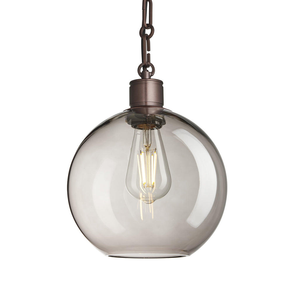 Albany Chain Smoked Glass Globe Pendant Light in 9 Inch with Bronze Holder