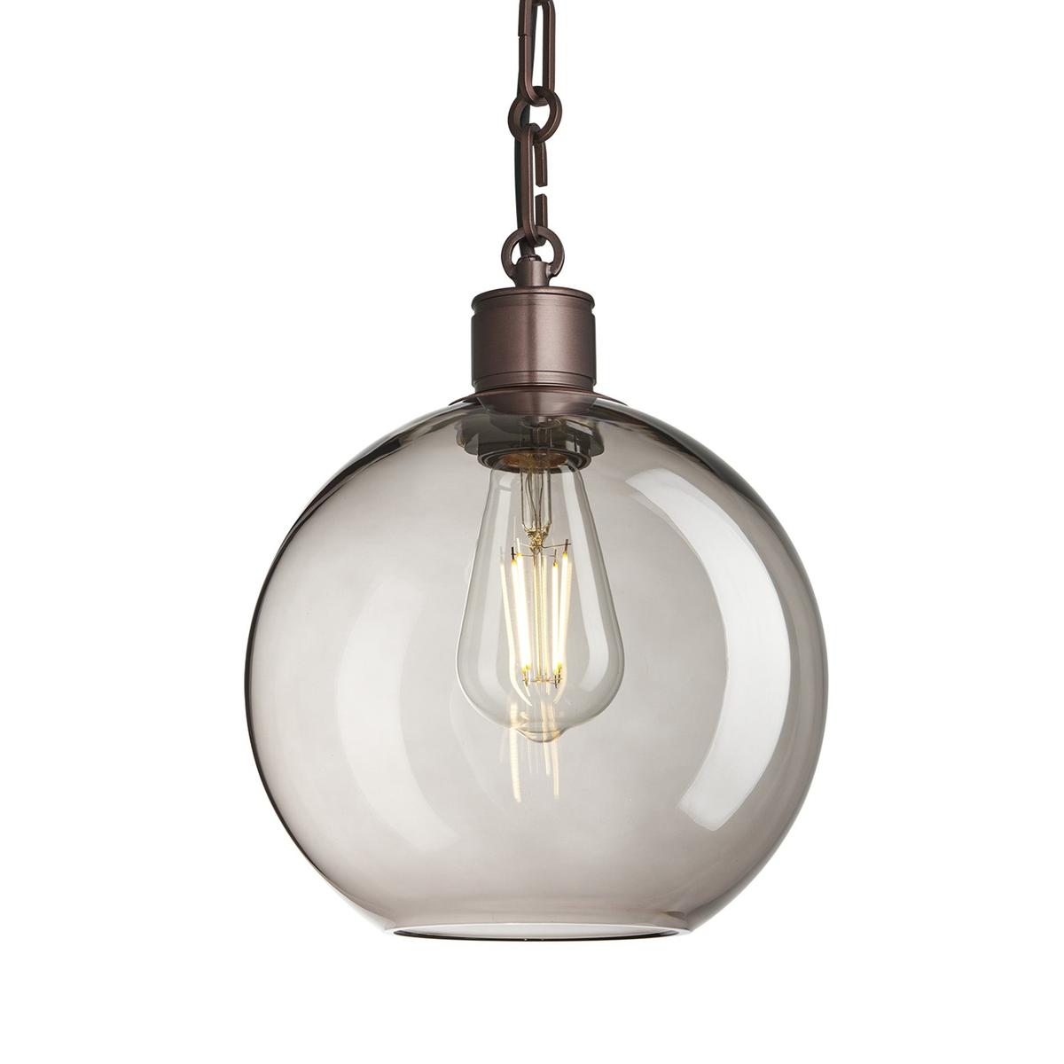 Albany Chain Smoked Glass Globe Pendant Light in 9 Inch with Bronze Holder