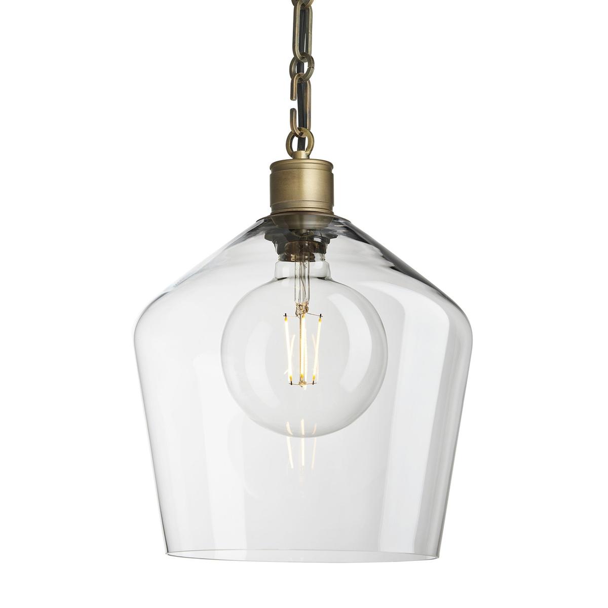 Albany Chain Clear Glass Schoolhouse Pendant Light in 10 Inch with Brass Holder