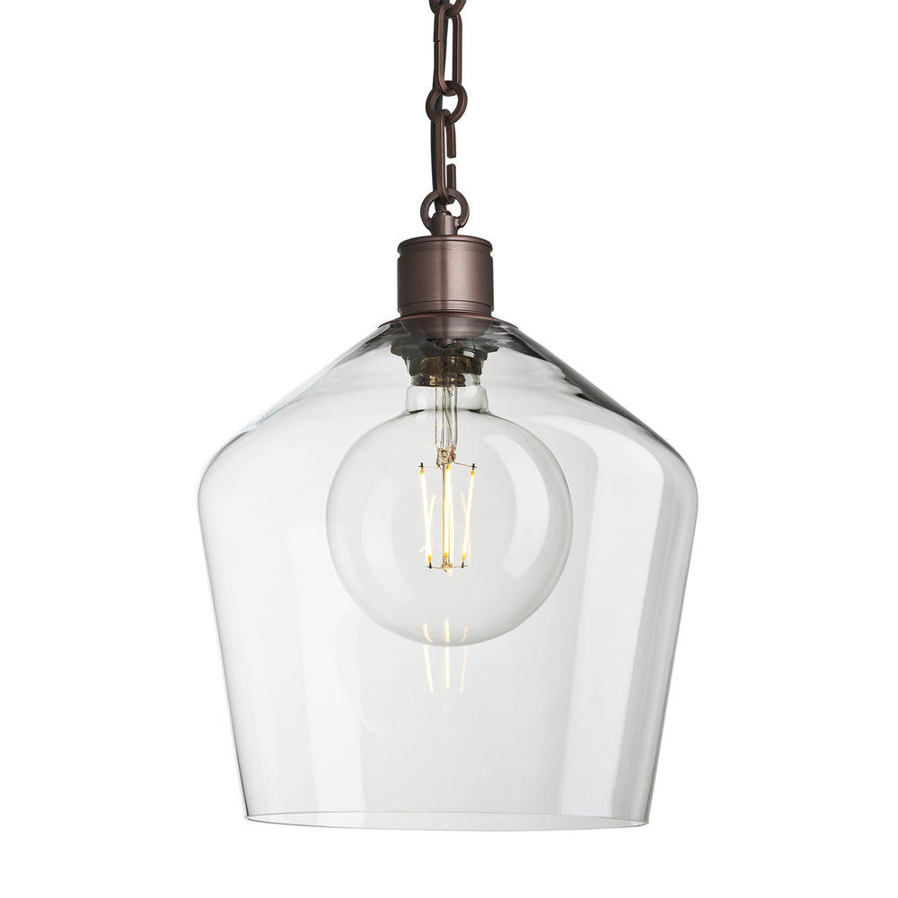 Albany Chain Clear Glass Schoolhouse Pendant Light in 10 Inch with Bronze Holder
