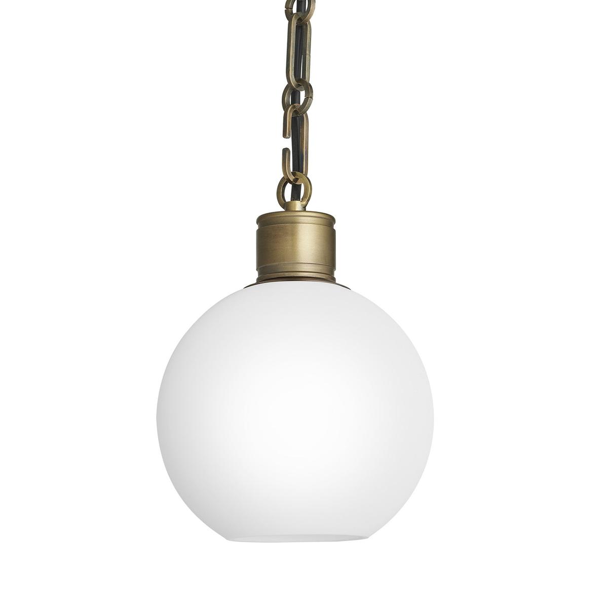 Albany Chain Opal Glass Globe Pendant Light in 7 Inch with Brass Holder