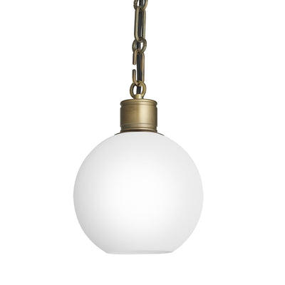 Albany Chain Opal Glass Globe Pendant Light in 7 Inch with Brass Holder