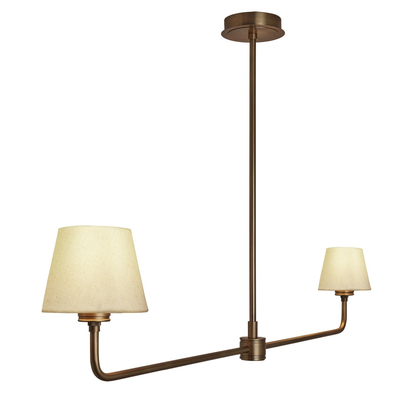Albany Double Pendant Light with Natural Cotton Shades in Brass, Product Code AL-P-D-B-EM-S-NC-GB