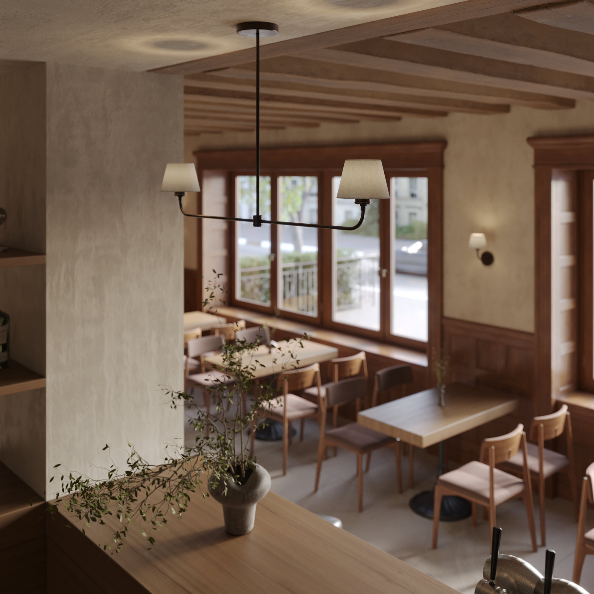 Albany Double Pendant Light with Natural Cotton Shades in Bronze, Product Code AL-P-D-BZ-EM-S-NC-GB