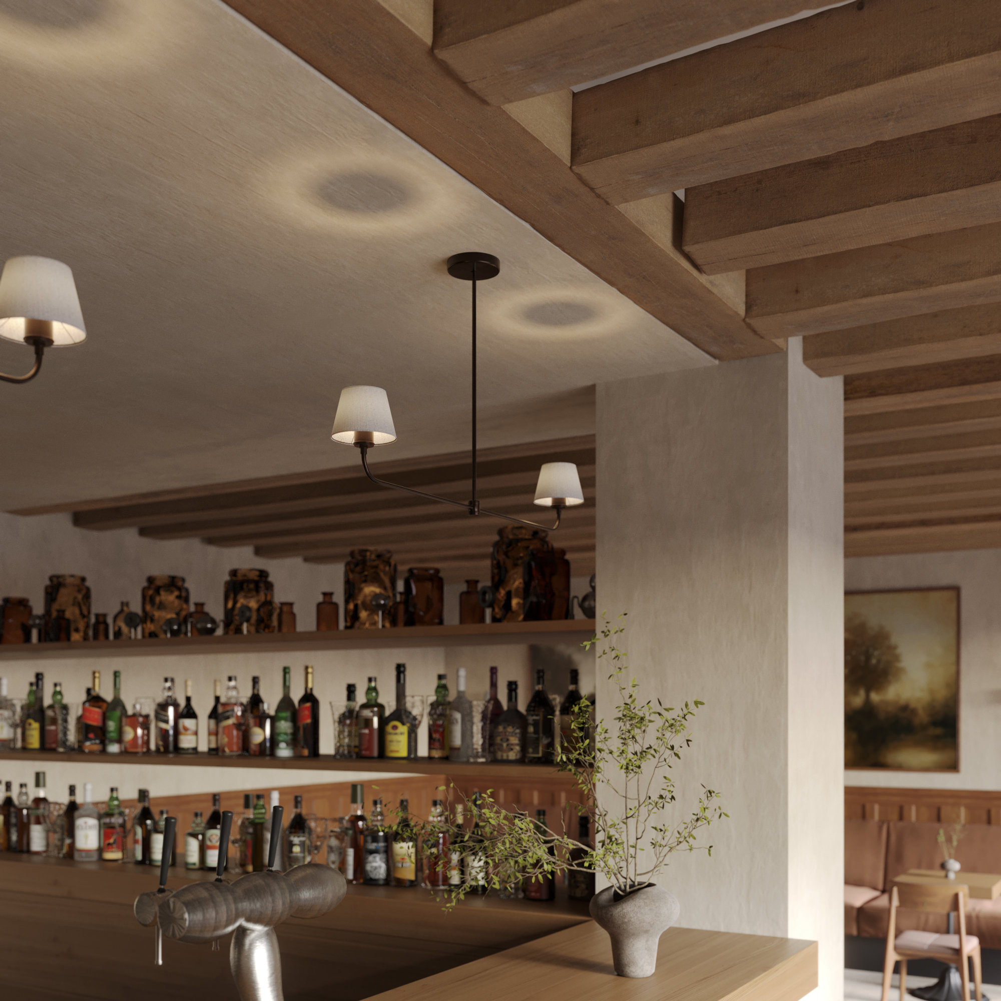Albany Double Pendant Light with Natural Cotton Shades in Bronze, Product Code AL-P-D-BZ-EM-S-NC-GB