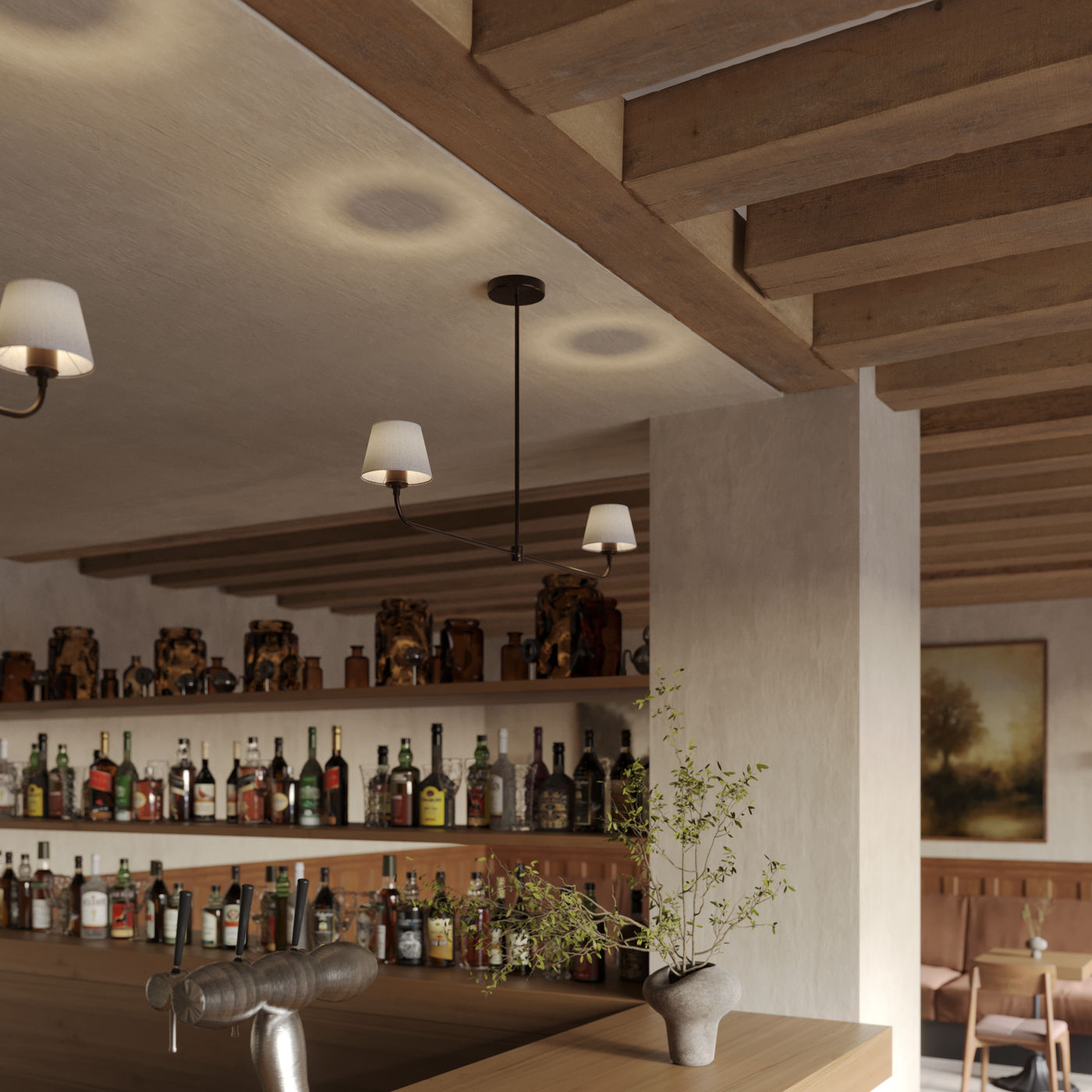 Albany Double Pendant Light with Natural Cotton Shades in Bronze, Product Code AL-P-D-BZ-EM-S-NC-GB