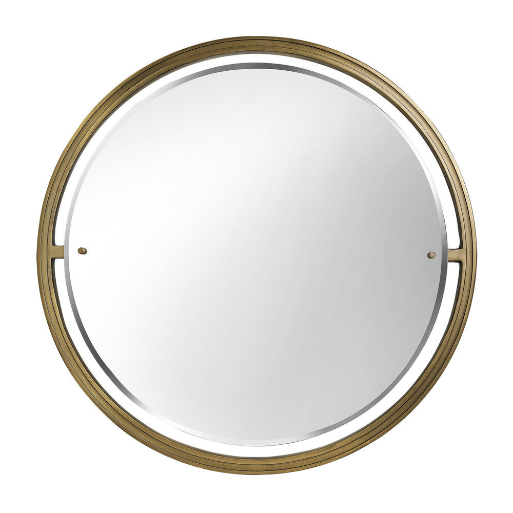 Albany round wall mirror with aged brass frame, 31-inch