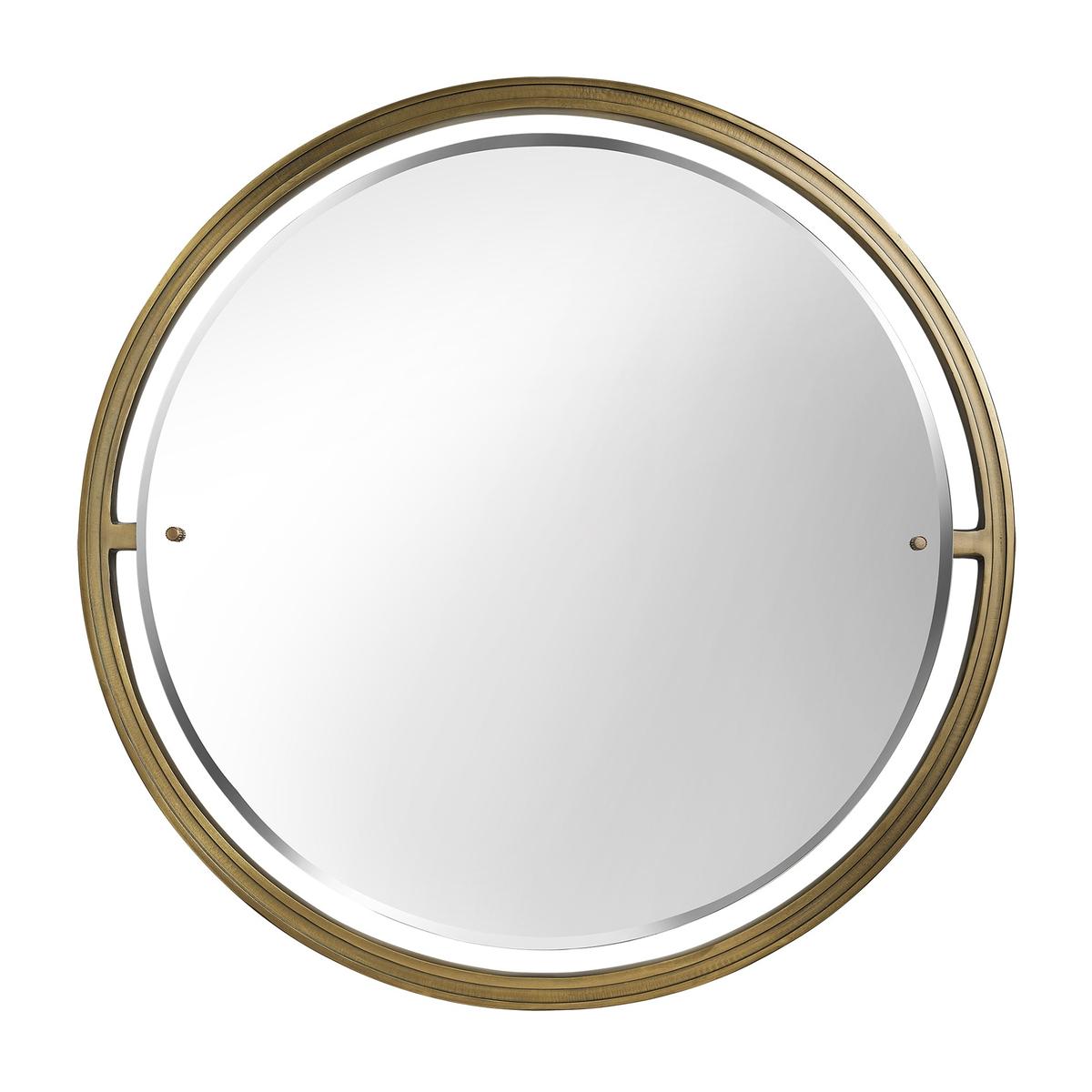 Albany round wall mirror with aged brass frame, 31-inch