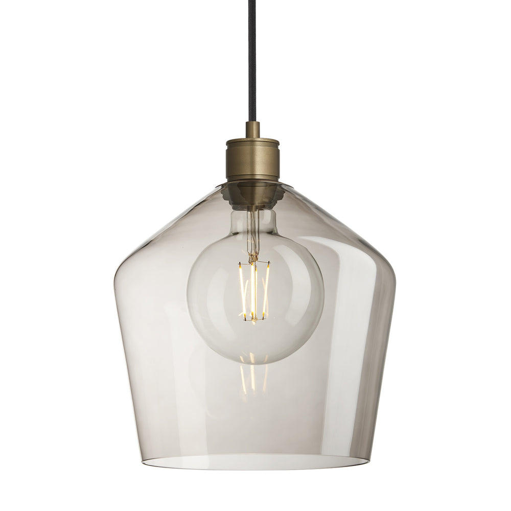 Albany Smoked Glass Schoolhouse Pendant Light in 10 Inch with Brass Holder