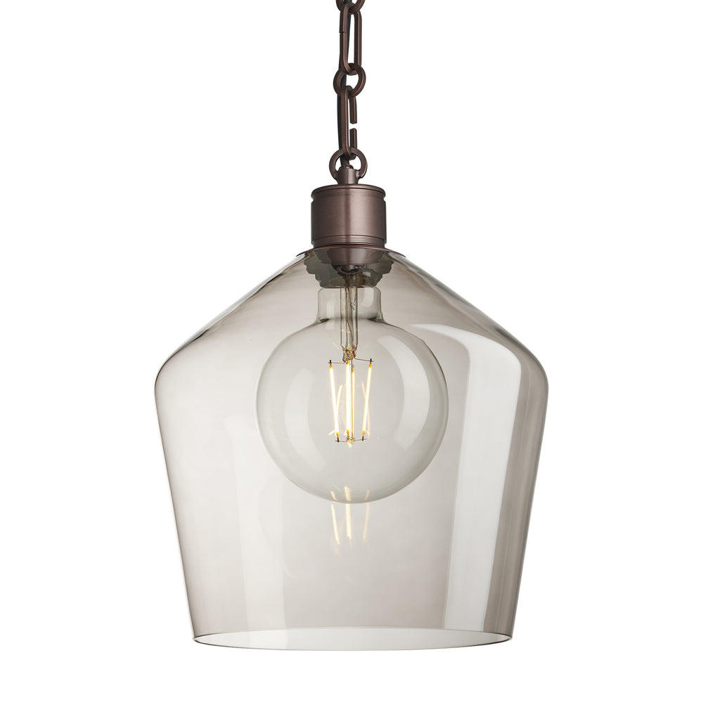 Albany Chain Smoked Glass Schoolhouse Pendant Light in 10 Inch with Bronze Holder