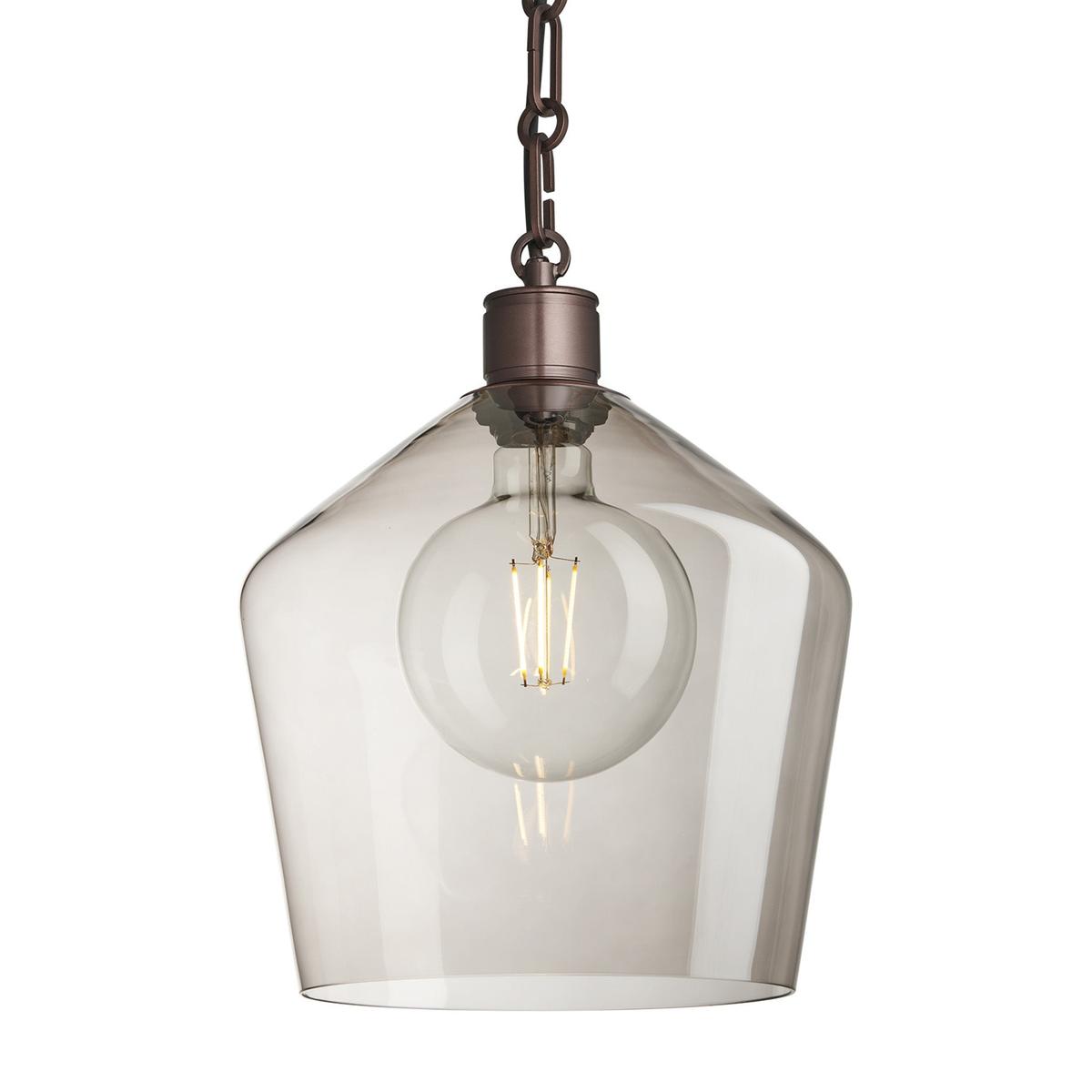 Albany Chain Smoked Glass Schoolhouse Pendant Light in 10 Inch with Bronze Holder