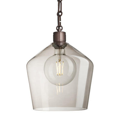 Albany Chain Smoked Glass Schoolhouse Pendant Light in 10 Inch with Bronze Holder