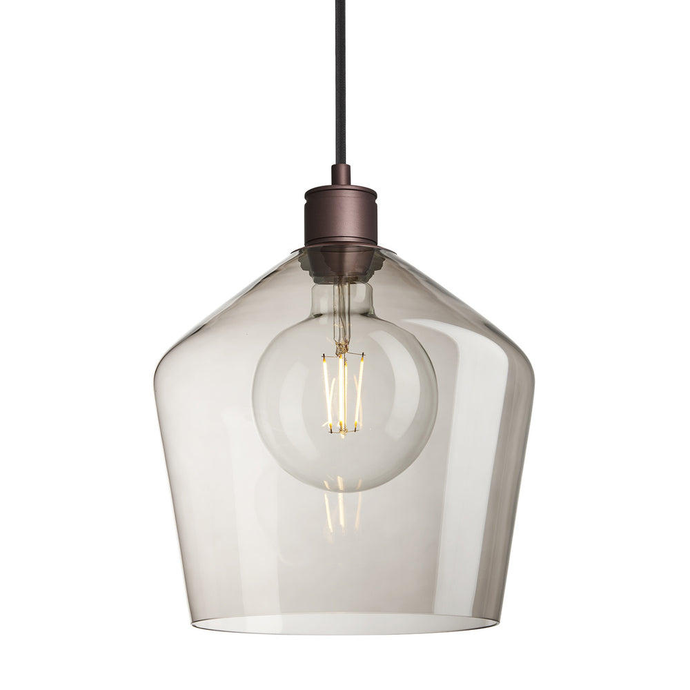 Albany Smoked Glass Schoolhouse Pendant Light in 10 Inch with Bronze Holder