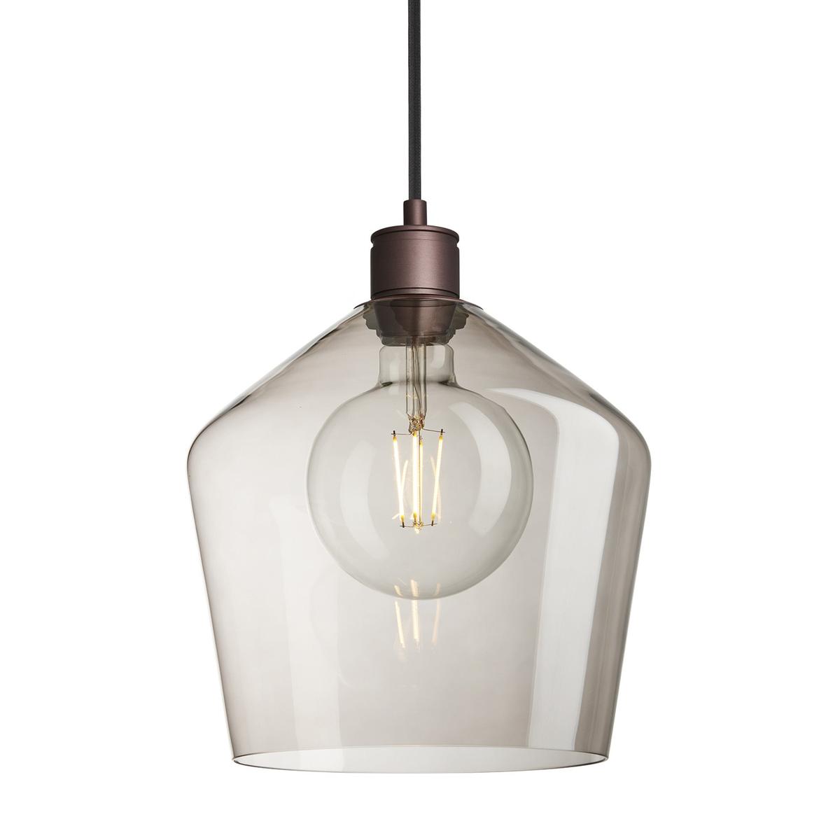 Albany Smoked Glass Schoolhouse Pendant Light in 10 Inch with Bronze Holder