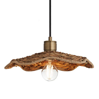 Albany Seagrass Fluted Slope Pendant Light in 12 Inch with Brass Holder