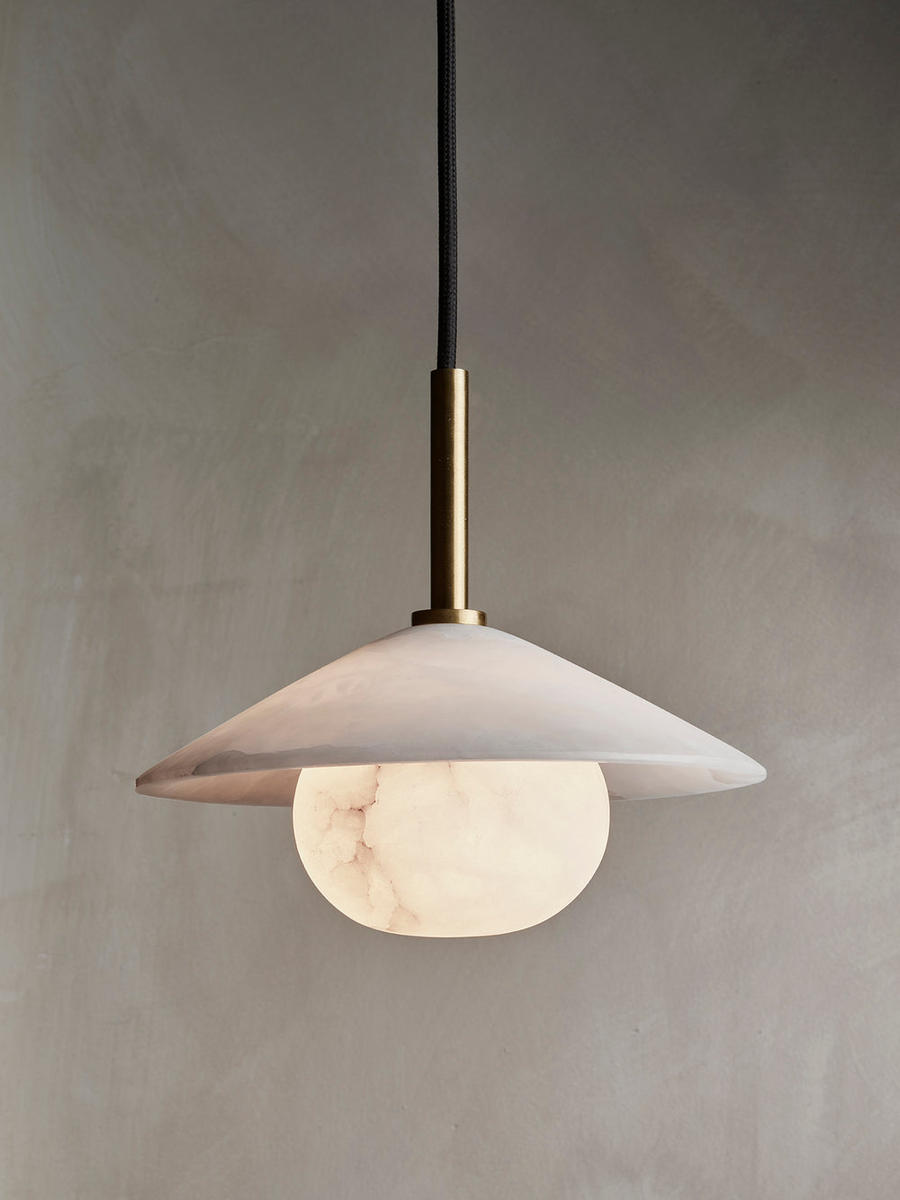 Alabaster Slope Pendant Light in 8 Inch Brass Finish