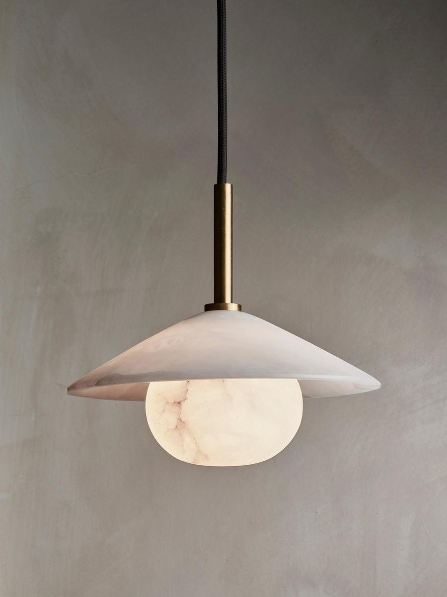 Alabaster Slope Pendant Light in 8 Inch Brass Finish