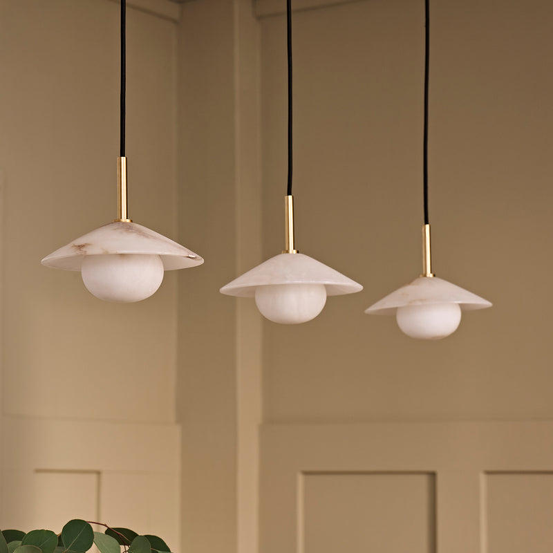 Alabaster Slope Pendant Light in 8 Inch Brass Finish