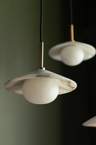 Alabaster Stone Slope Pendant Light - 8 Inch - Brass - Ceiling Lights - Industville Lighting UK