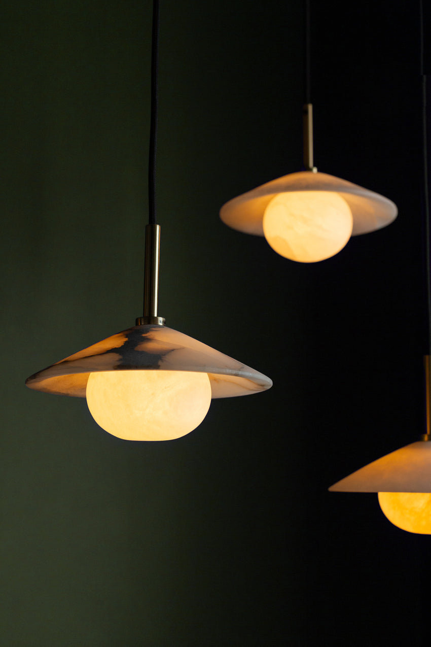 Alabaster Slope Pendant Light in 8 Inch Brass Finish