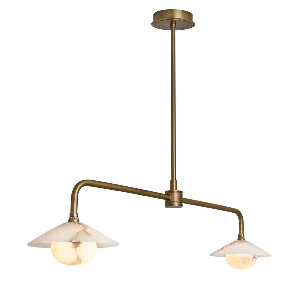 Alabaster Slope Double Bar Pendant Light in Brass Finish Lit Up