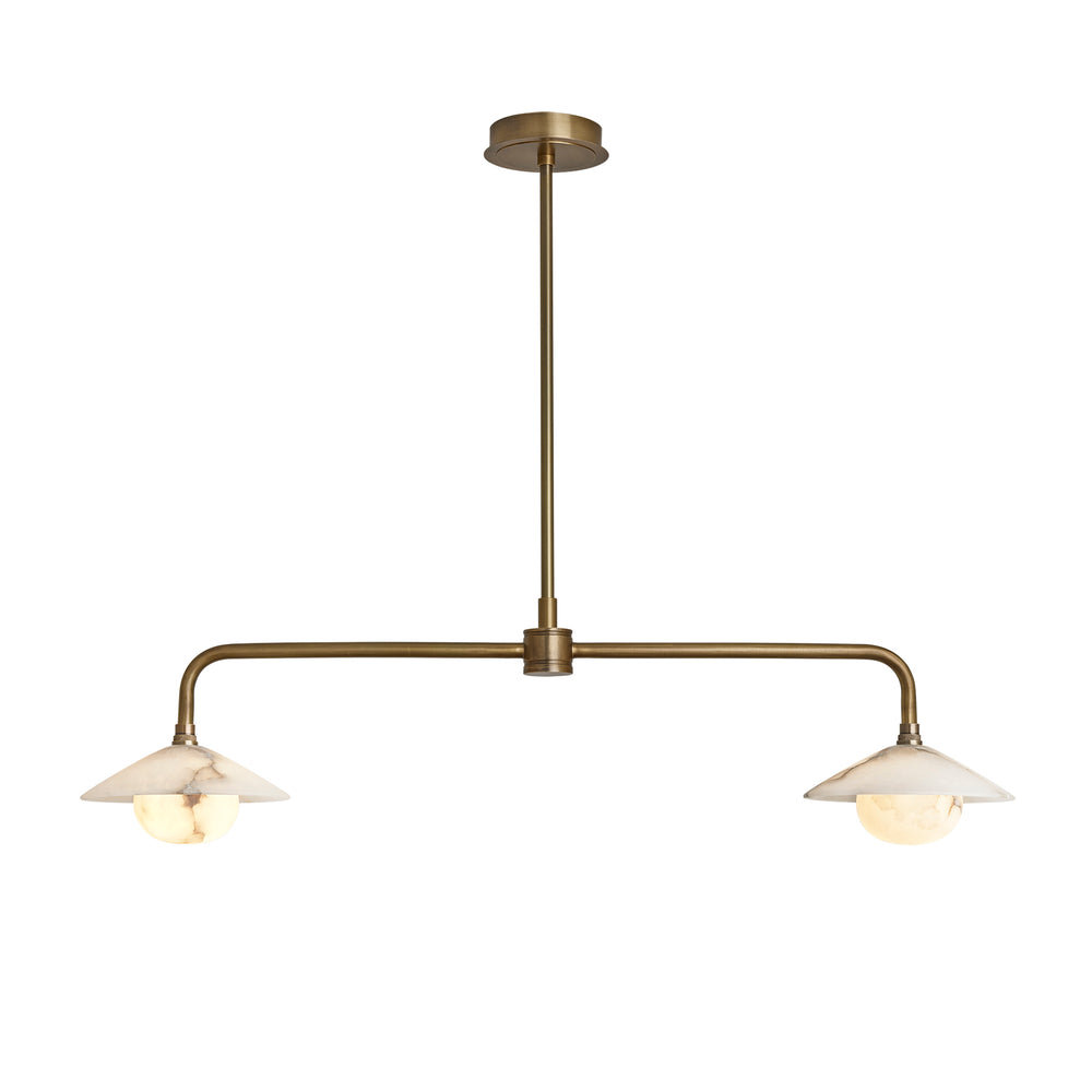 Alabaster Slope Double Bar Pendant Light in Brass Finish Lit Up