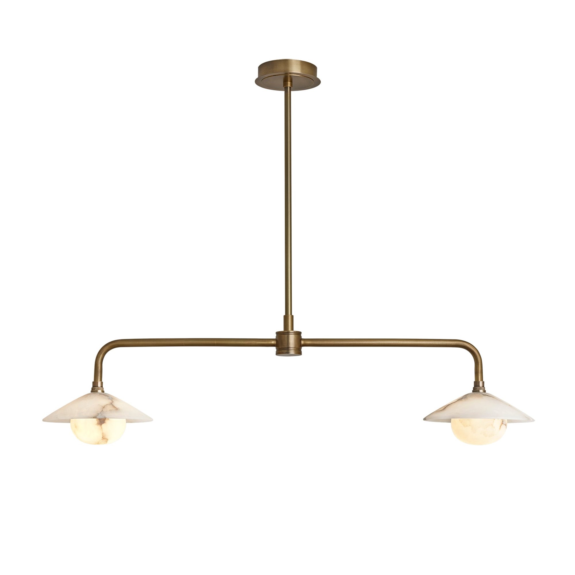 Alabaster Slope Double Bar Pendant Light in Brass Finish Lit Up