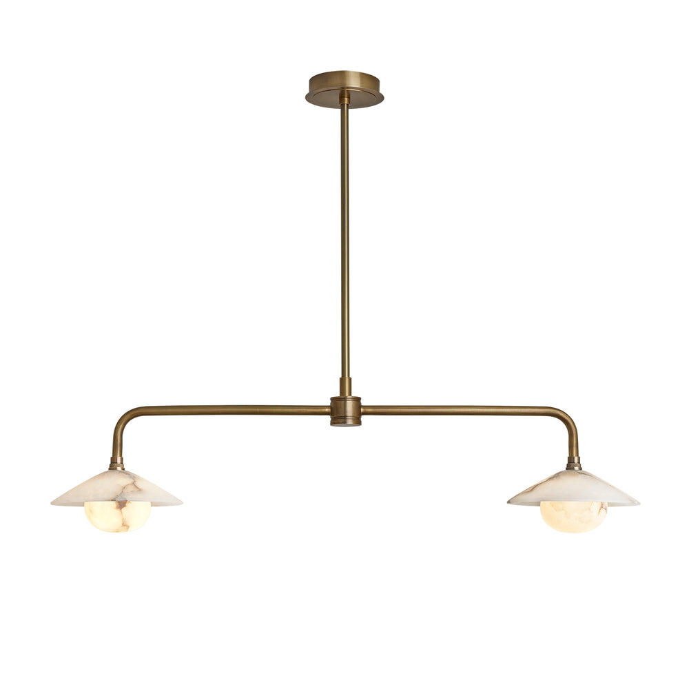 Alabaster Slope Double Bar Pendant Light in Brass Finish Lit Up