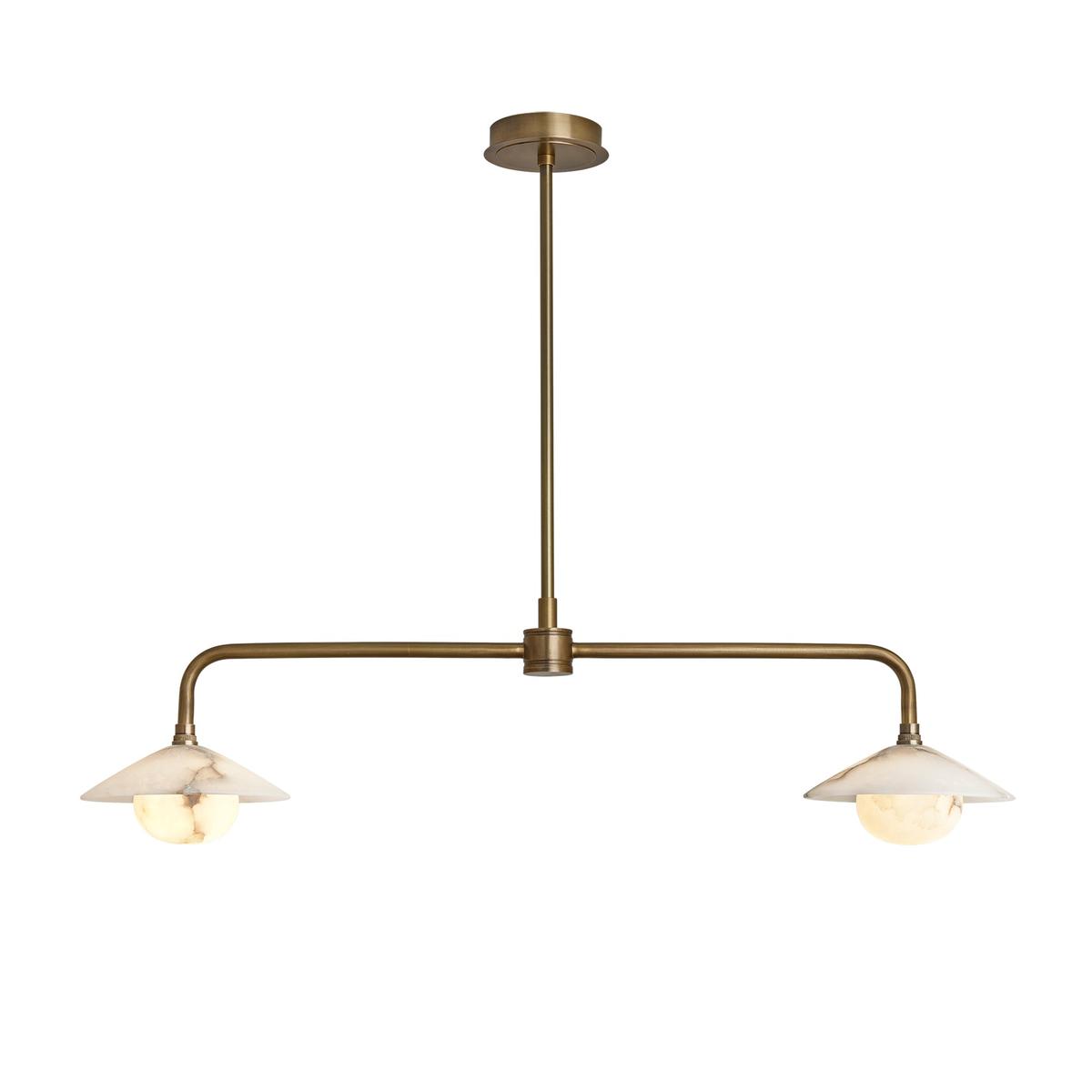 Alabaster Slope Double Bar Pendant Light in Brass Finish Lit Up