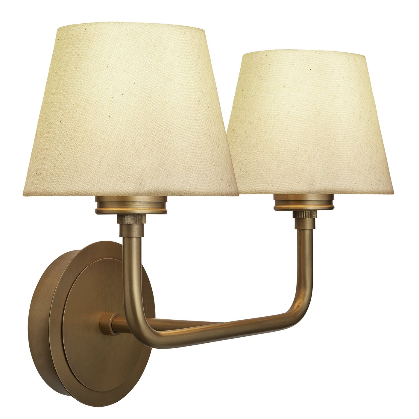 Albany Double Wall Light with Natural Cotton Shades in Brass, Product Code AL-WL-D-B-EM-S-NC-GB