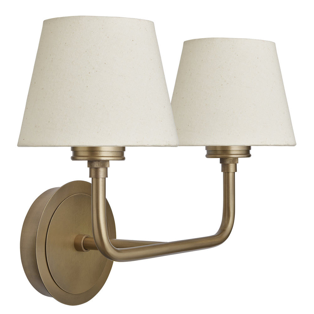 Albany Double Wall Light with Natural Cotton Shades in Brass, Product Code AL-WL-D-B-EM-S-NC-GB