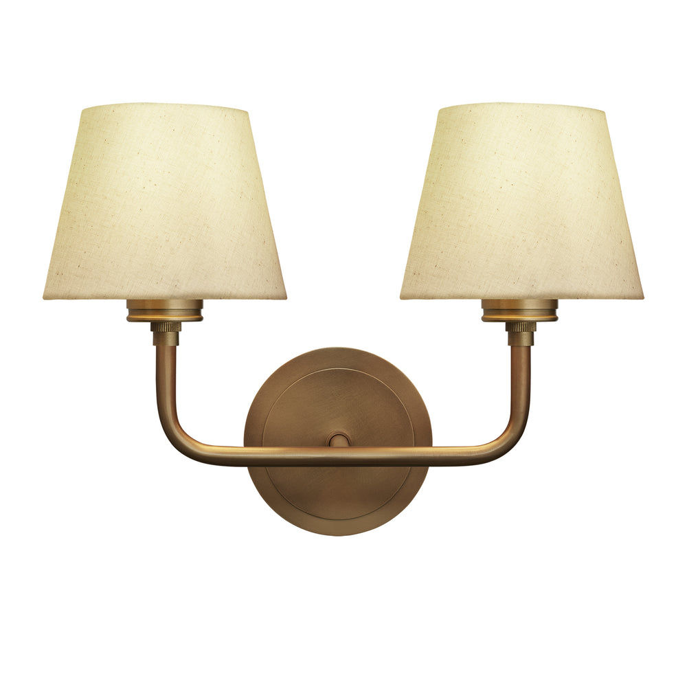 Albany Double Wall Light with Natural Cotton Shades in Brass, Product Code AL-WL-D-B-EM-S-NC-GB