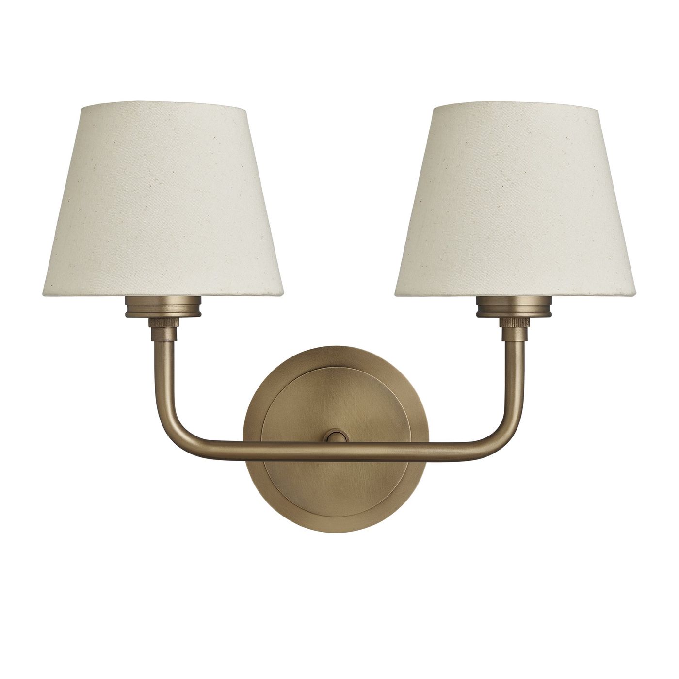 Albany Double Wall Light with Natural Cotton Shades in Brass, Product Code AL-WL-D-B-EM-S-NC-GB
