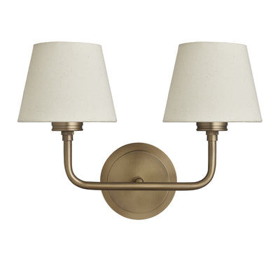 Albany Double Wall Light with Natural Cotton Shades in Brass, Product Code AL-WL-D-B-EM-S-NC-GB