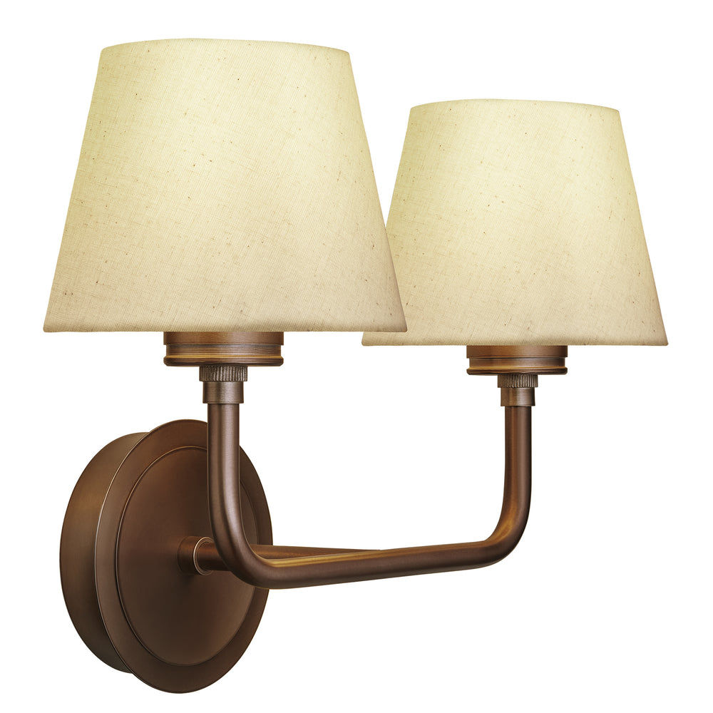 Albany Double Wall Light with Natural Cotton Shades in Bronze, Product Code AL-WL-D-BZ-EM-S-NC-GB