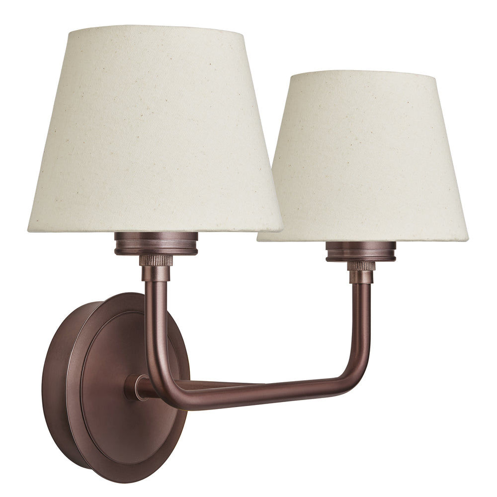 Albany Double Wall Light with Natural Cotton Shades in Bronze, Product Code AL-WL-D-BZ-EM-S-NC-GB