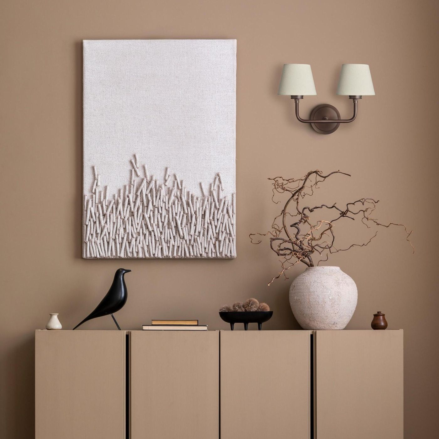 Albany Double Wall Light with Natural Cotton Shades in Bronze, Product Code AL-WL-D-BZ-EM-S-NC-GB
