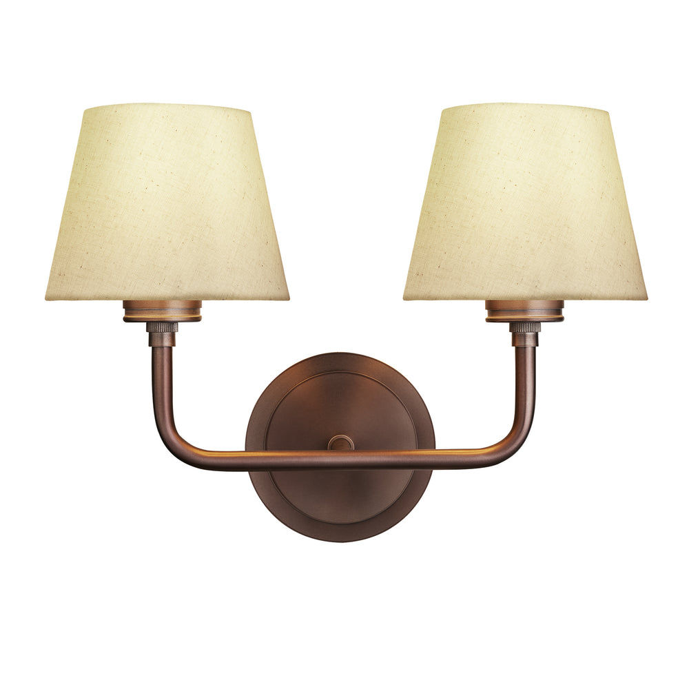 Albany Double Wall Light with Natural Cotton Shades in Bronze, Product Code AL-WL-D-BZ-EM-S-NC-GB