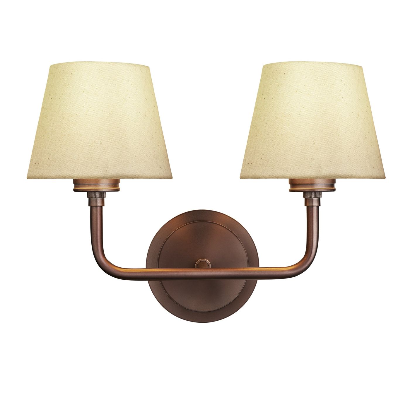 Albany Double Wall Light with Natural Cotton Shades in Bronze, Product Code AL-WL-D-BZ-EM-S-NC-GB