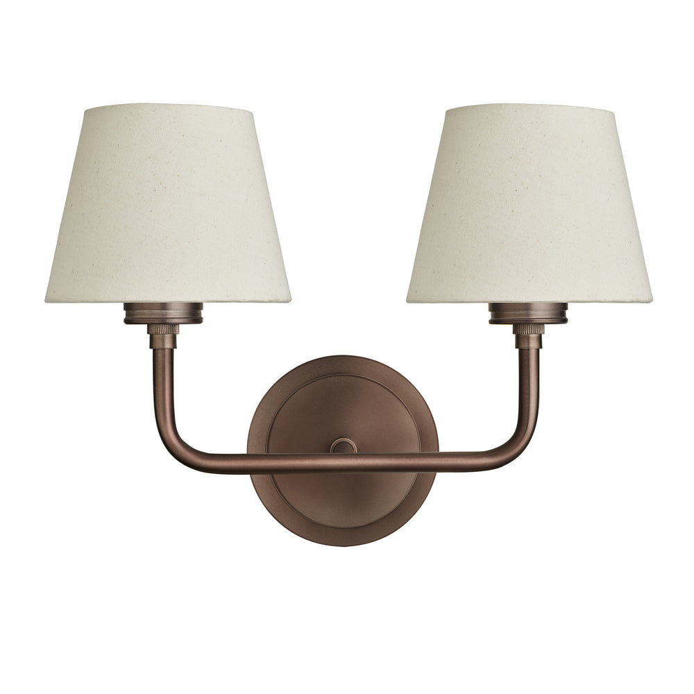 Albany Double Wall Light with Natural Cotton Shades in Bronze, Product Code AL-WL-D-BZ-EM-S-NC-GB