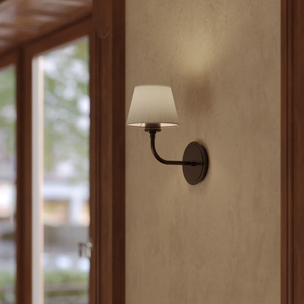 Albany Wall Light with Natural Cotton Shade in Bronze, Product Code AL-WL-S-BZ-EM-S-NC-GB