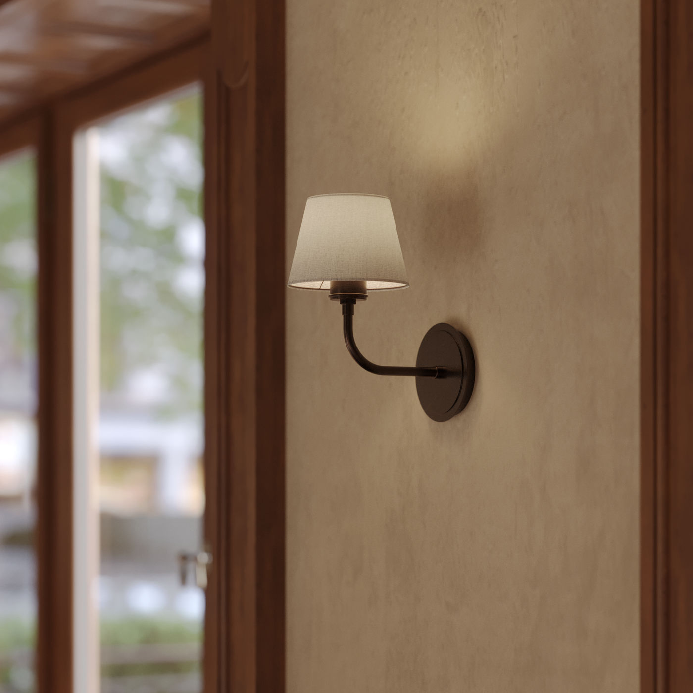 Albany Wall Light with Natural Cotton Shade in Bronze, Product Code AL-WL-S-BZ-EM-S-NC-GB