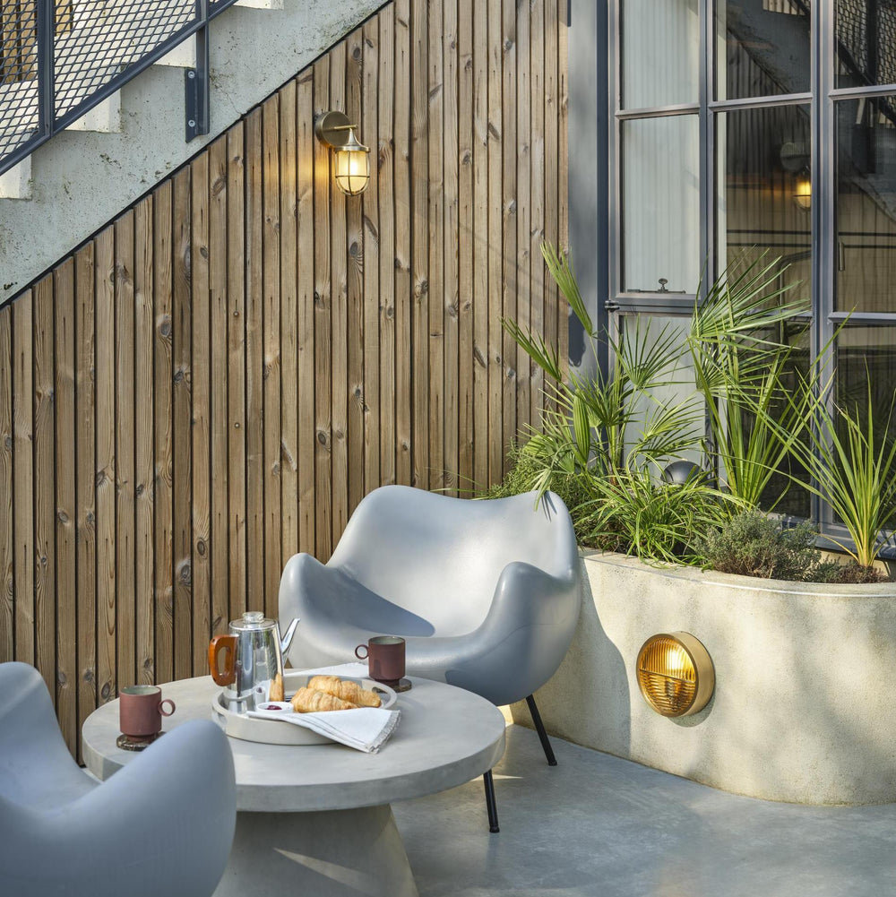 Harbour Outdoor & Bathroom Wall Light in Brass with Frosted Glass - Garden