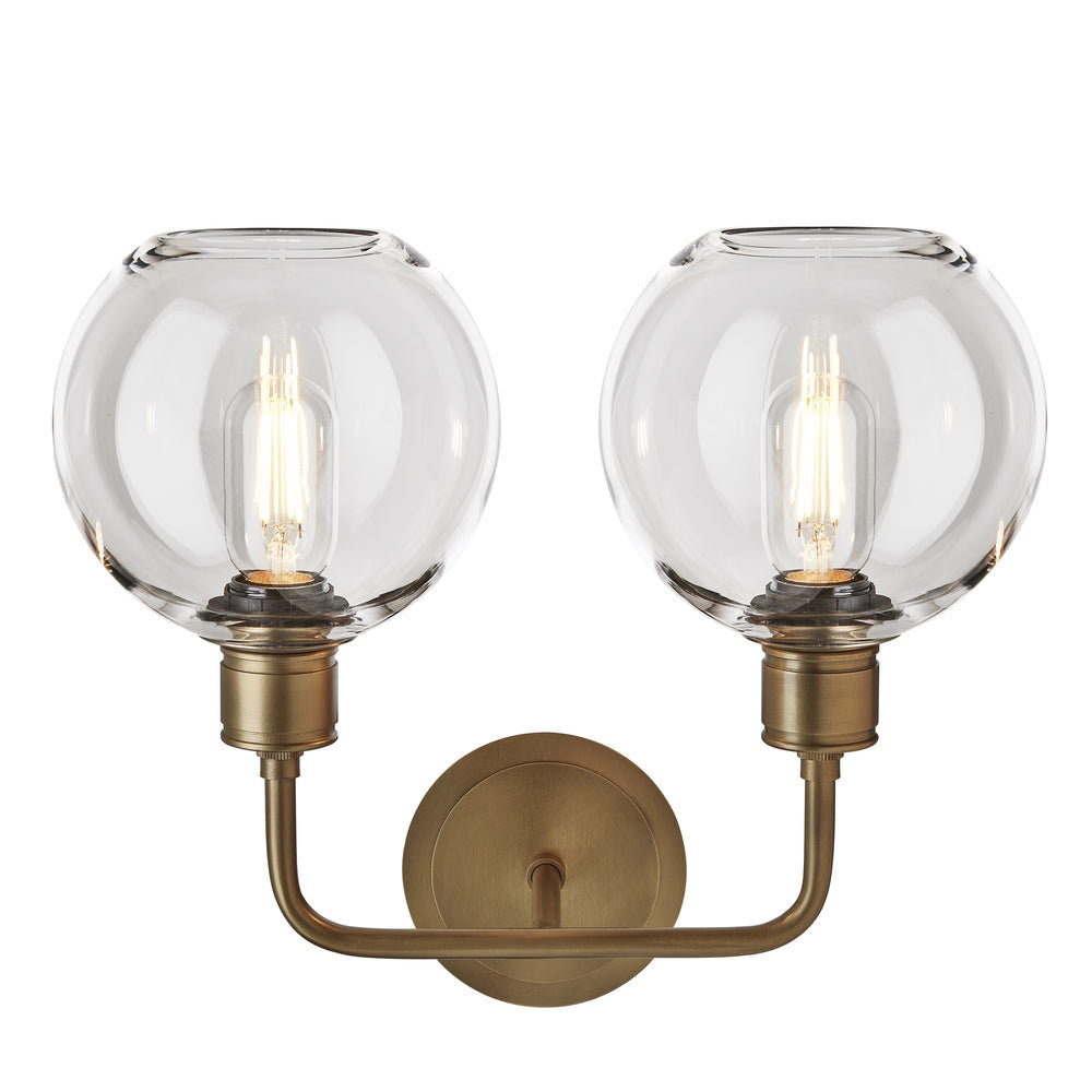 Albany Clear Glass Globe Double Wall Light  7 Inch with Brass Holder