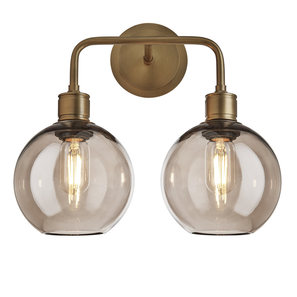 Albany Smoked Glass Globe Double Wall Light  7 Inch with Brass Holder