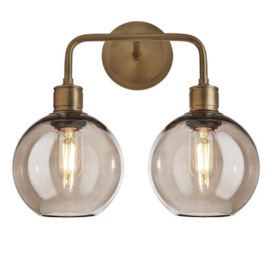 Albany Glass Globe Double Wall Light 7 Inch Mocha featuring two round glass globes with a brass finish front view