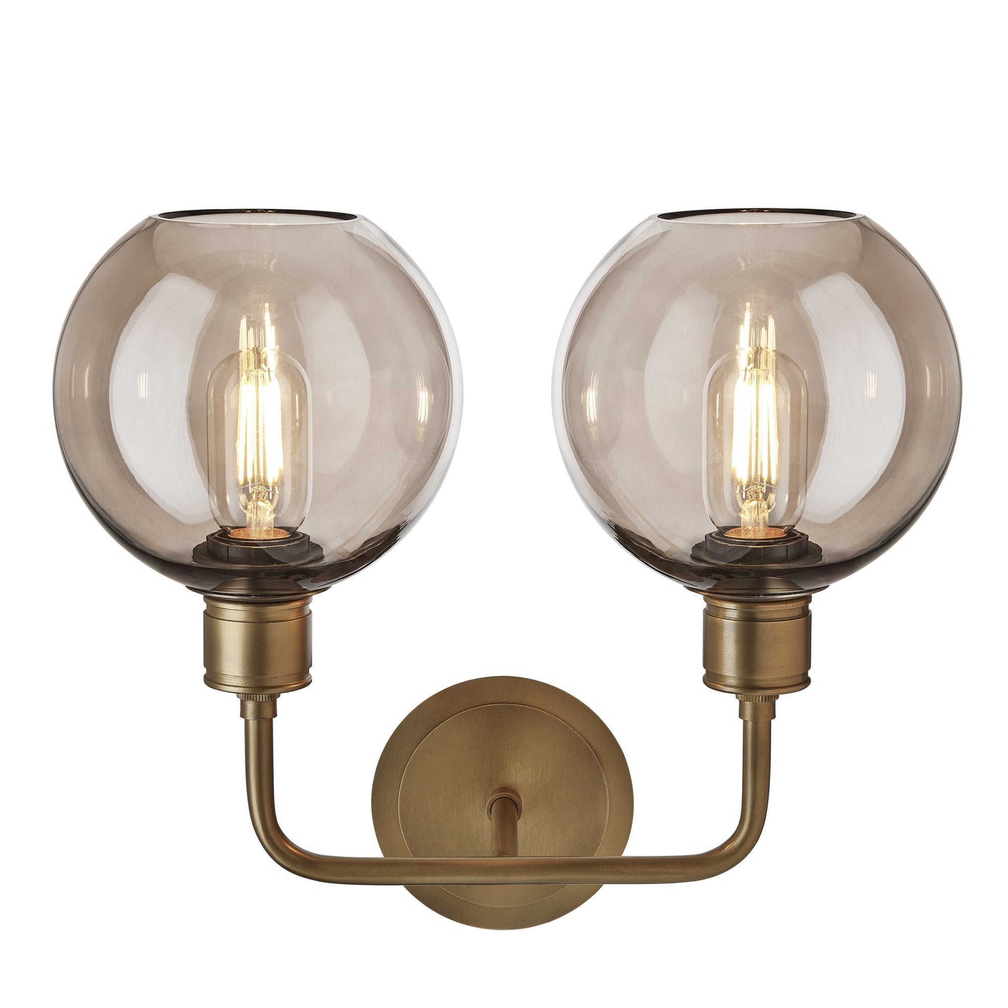 Albany Smoked Glass Globe Double Wall Light  7 Inch with Brass Holder
